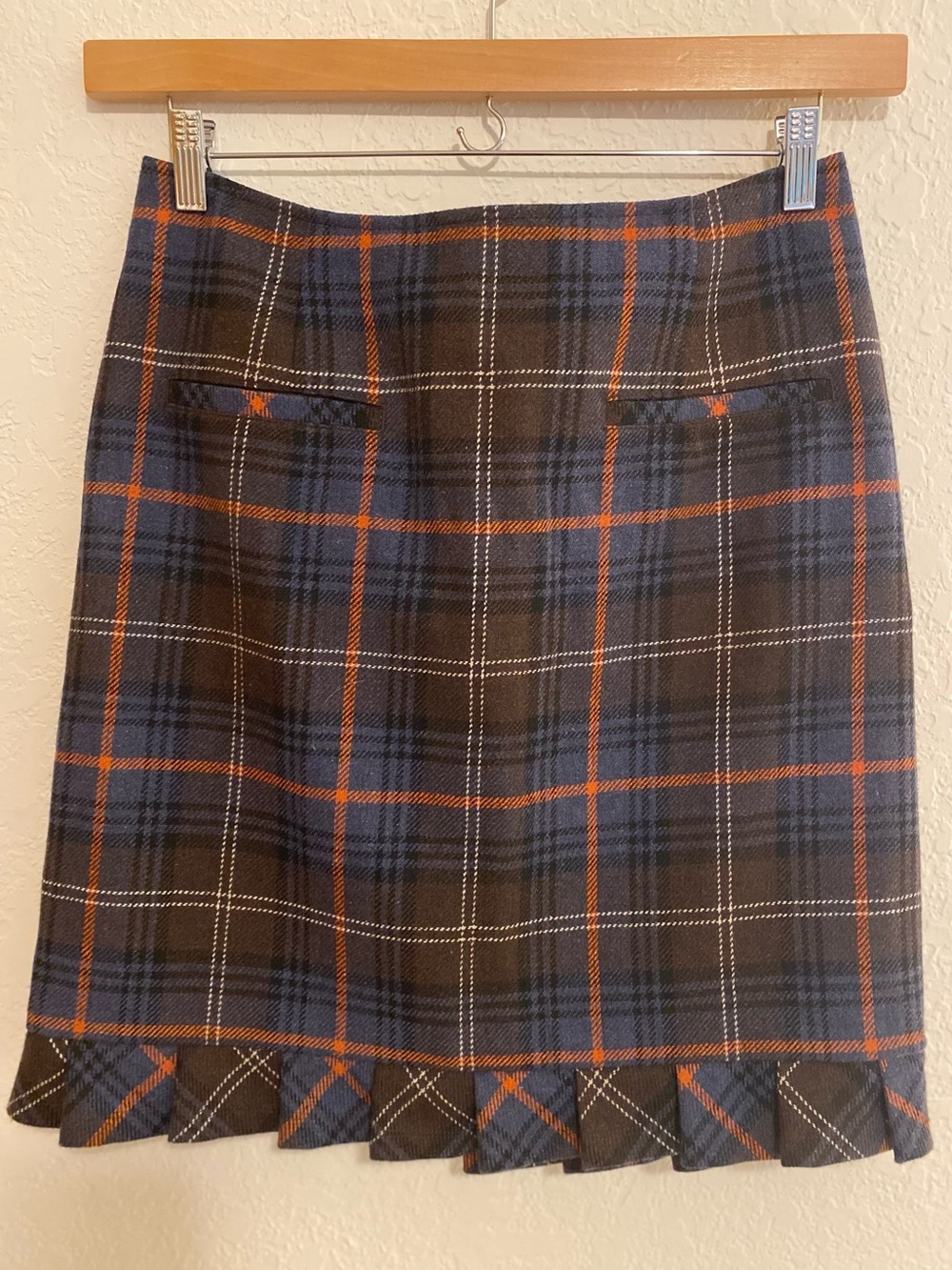 CAbi Heritage Tartan Plaid Skirt Wool Blend Ruffle Pleated Hem Style 742 Size 12